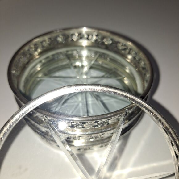 BIRKS Sterling Coasters Set Of 4 Starburst Glass Floral Pattern Rolled Edge - Picture 9 of 9